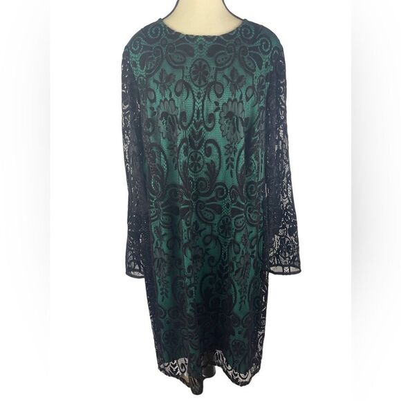 Julia Jordan emerald Green/Black Floral sheer Long Sleeve Midi Dress Sz 20W - Picture 1 of 7